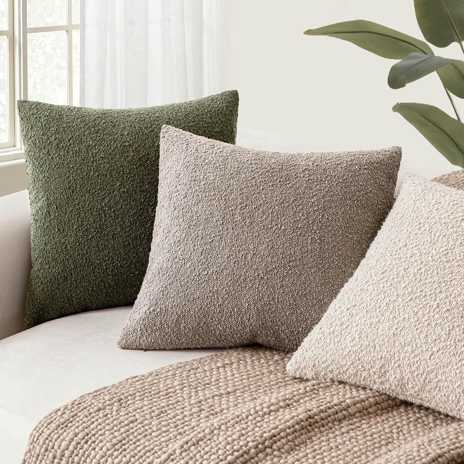 Foindtower Decorative Textured Boucle Throw Pillow Covers Accent Solid Pillow Cases Neutral Soft Cozy Couch Cushion Case for Chair Sofa…