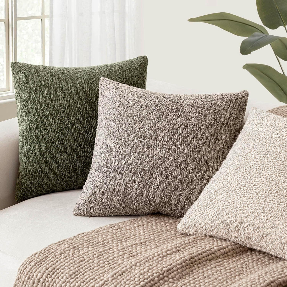 Foindtower Decorative Textured Boucle Throw Pillow Covers Accent Solid Pillow Cases Neutral Soft Cozy Couch Cushion Case for Chair Sofa…