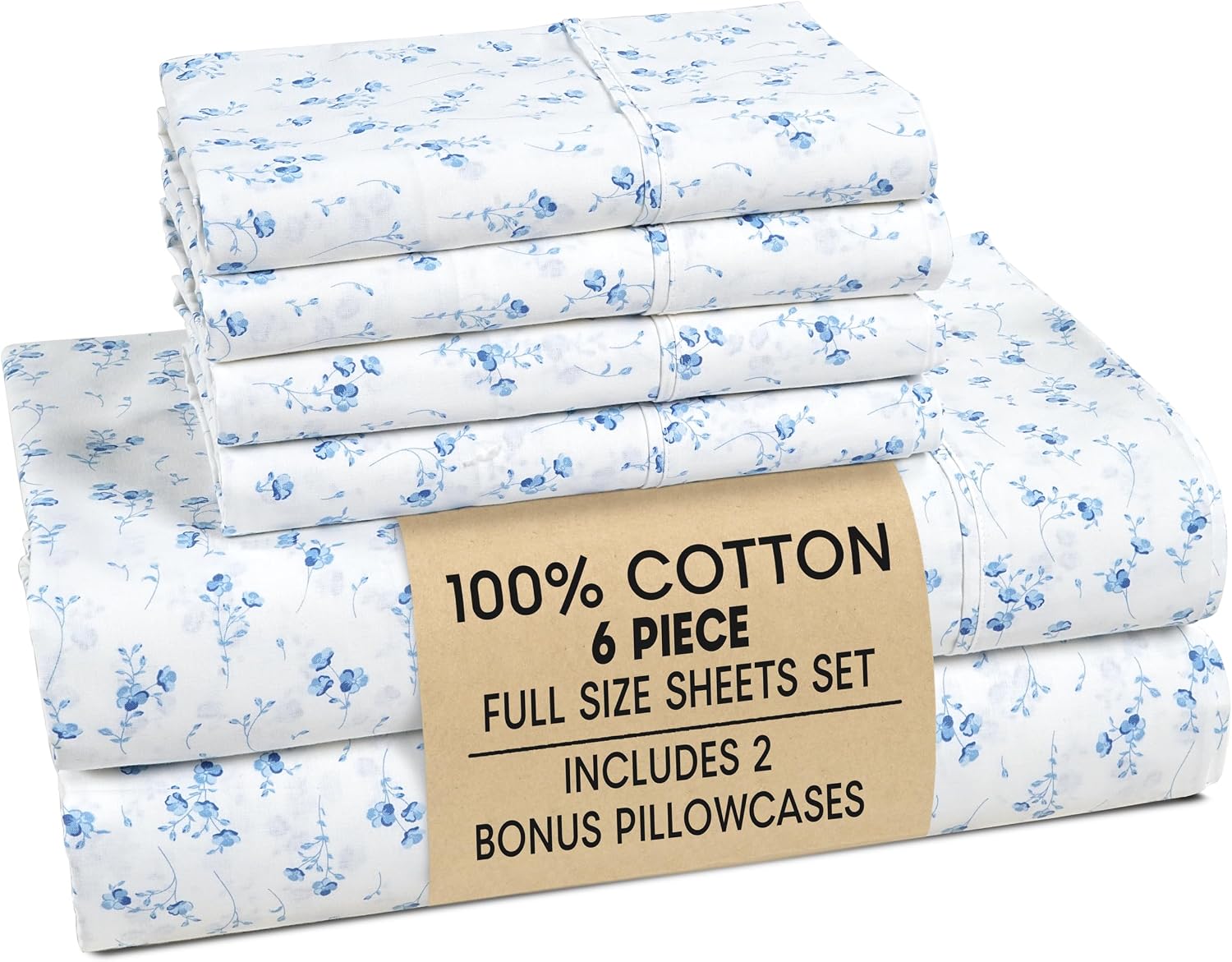 Casa Platino 100% Cotton Sheets Full Size Set - 6 Pieces (1 Flat, 1 Fitted, 4 Pillowcases) - Soft & Breathable Percale Weave - Durable &…