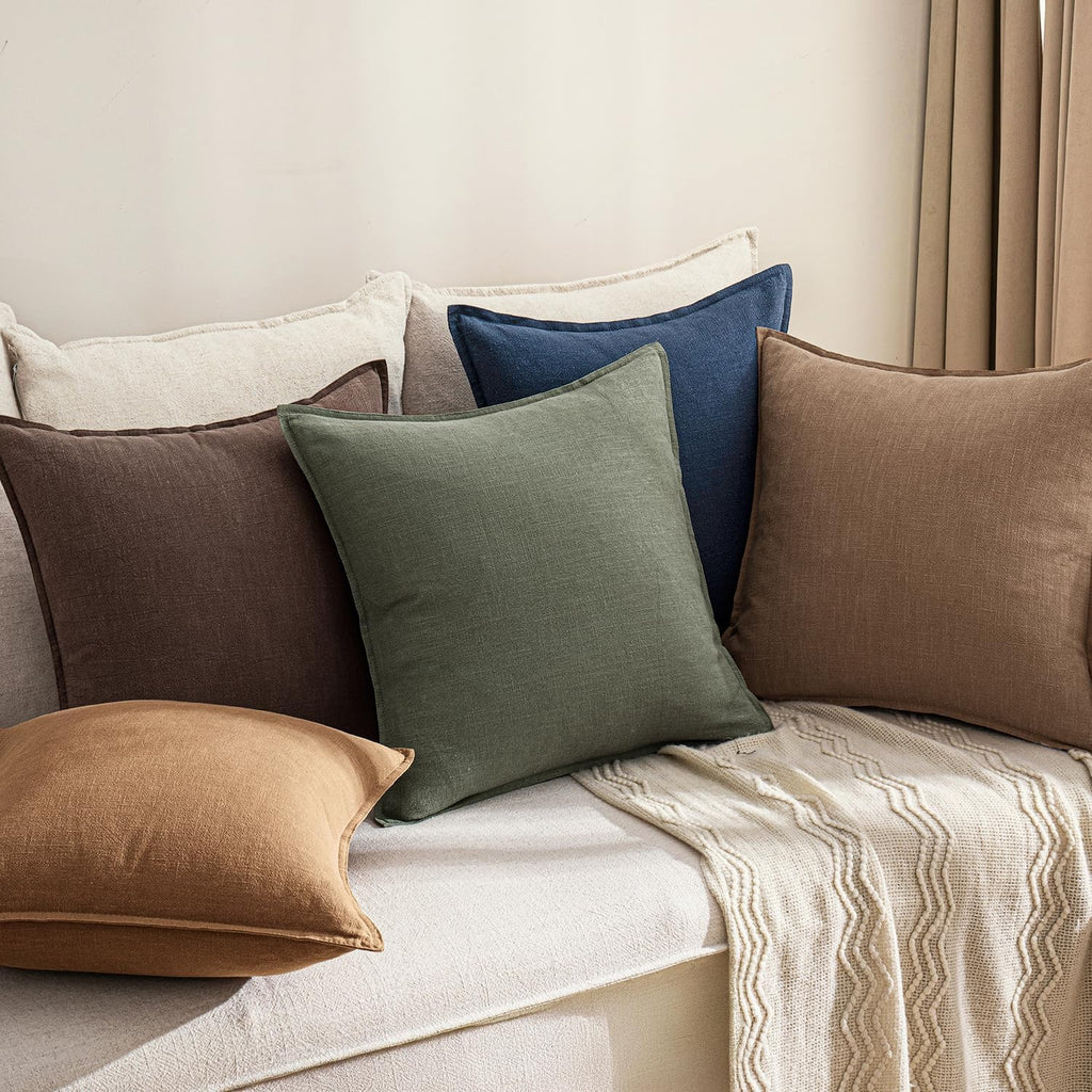 Anroduo Pack of 2 Decorative Linen Pillow Covers Coco Brown Euro Sham Neutral Farmhouse Boho Soild Cushion Case Soft Accent Pillowcase for…