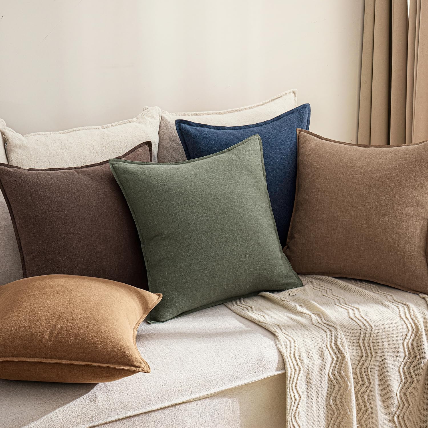Anroduo Pack of 2 Decorative Linen Pillow Covers Coco Brown Euro Sham Neutral Farmhouse Boho Soild Cushion Case Soft Accent Pillowcase for…