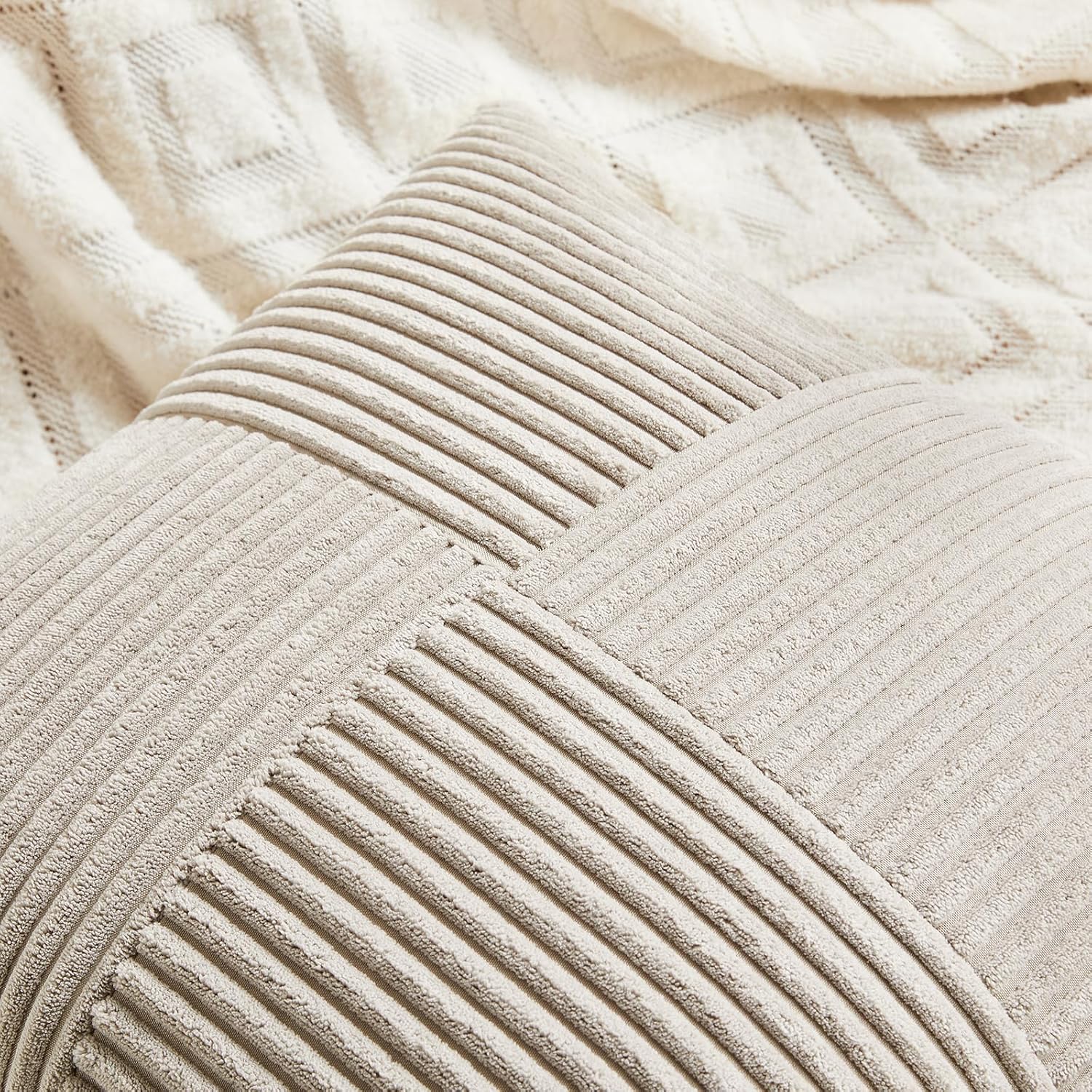Fancy Homi 2 Packs Neutral Taupe Decorative Throw Pillow Covers 22x22 Inch for Living Room Couch Bed Sofa, Rustic Farmhouse Boho Home…