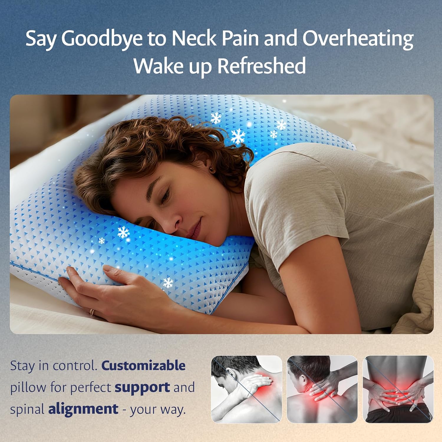 Fulocean Cooling Gel Memory Foam Pillow Queen Size for Sleeping 1 Pack, Thick Adjustable Firm Shredded Foam Bed Pillows for Side, Back, Sto…