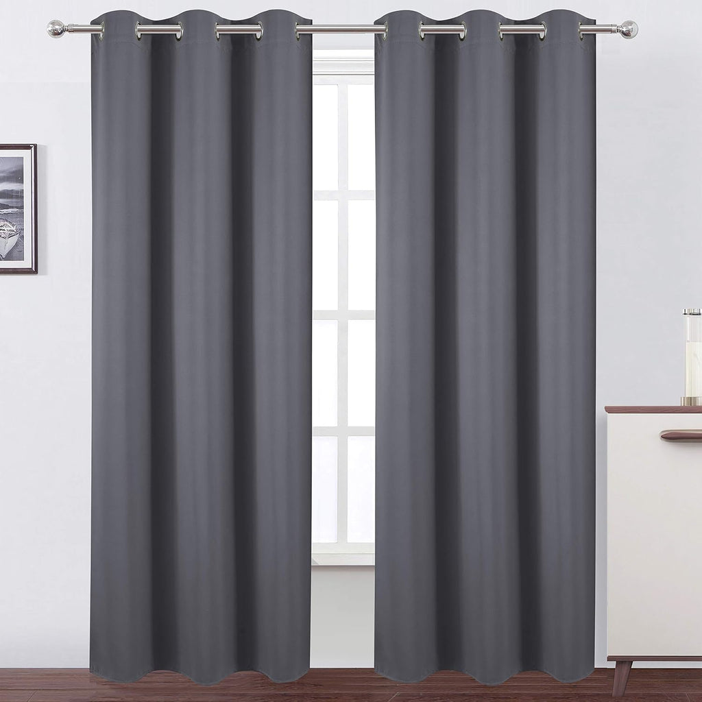 Lemomo Blackout Curtains 42 x 95 inch/Dark Grey Curtains Set of 2 Panels/Thermal Insulated Room Darkening Bedroom Curtains 95 inch Grey