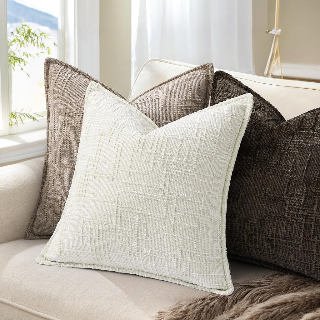 decorUhome Chenille Throw Pillow Covers 18x18 Set of 2, Soft Textured Slubby Modern Decorative Pillow Covers with Elegant Design for Couch,…