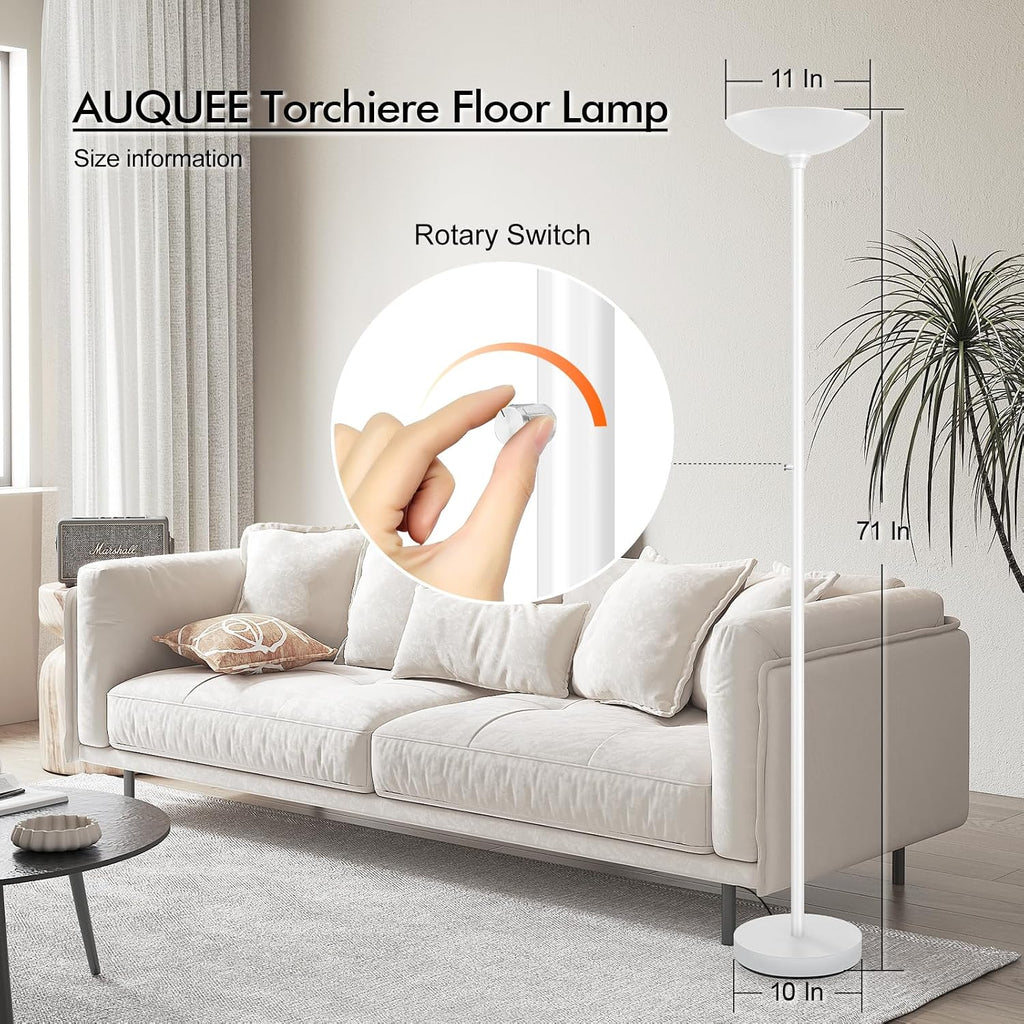 Home 30W Torchiere Floor Lamp - 3600LM Super Bright LED Floor Lamp, 71 Inch Stepless Dimmable Standing Lamp with 3000K Lighting, Rotary Swi…