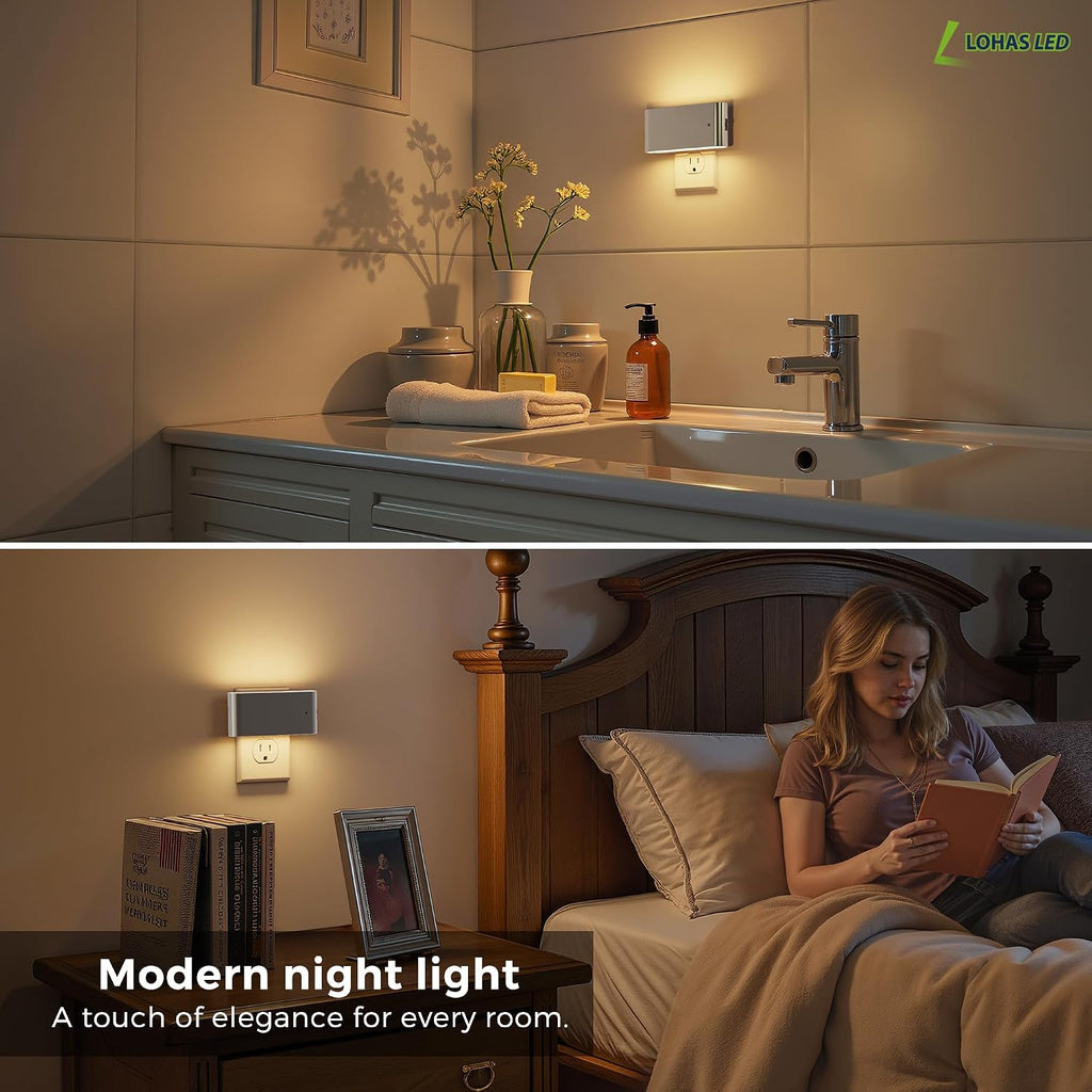 L LOHAS LED Night Light, 2 Pack Dimmable Modern LED Night Lights Plug into Wall, Dusk to Dawn Sensor Night Lights for Kid, 0-100LM 3000K…