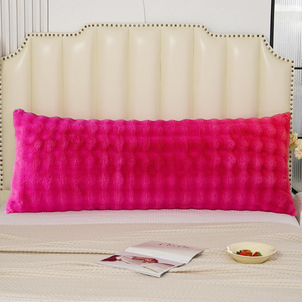 Uhamho Fluffy Faux Fur Body Pillowcase, Luxury Bubble Waffle Carved Plush Long Size 21"x54" Body Pillow Cover for Adults and Children Soft…