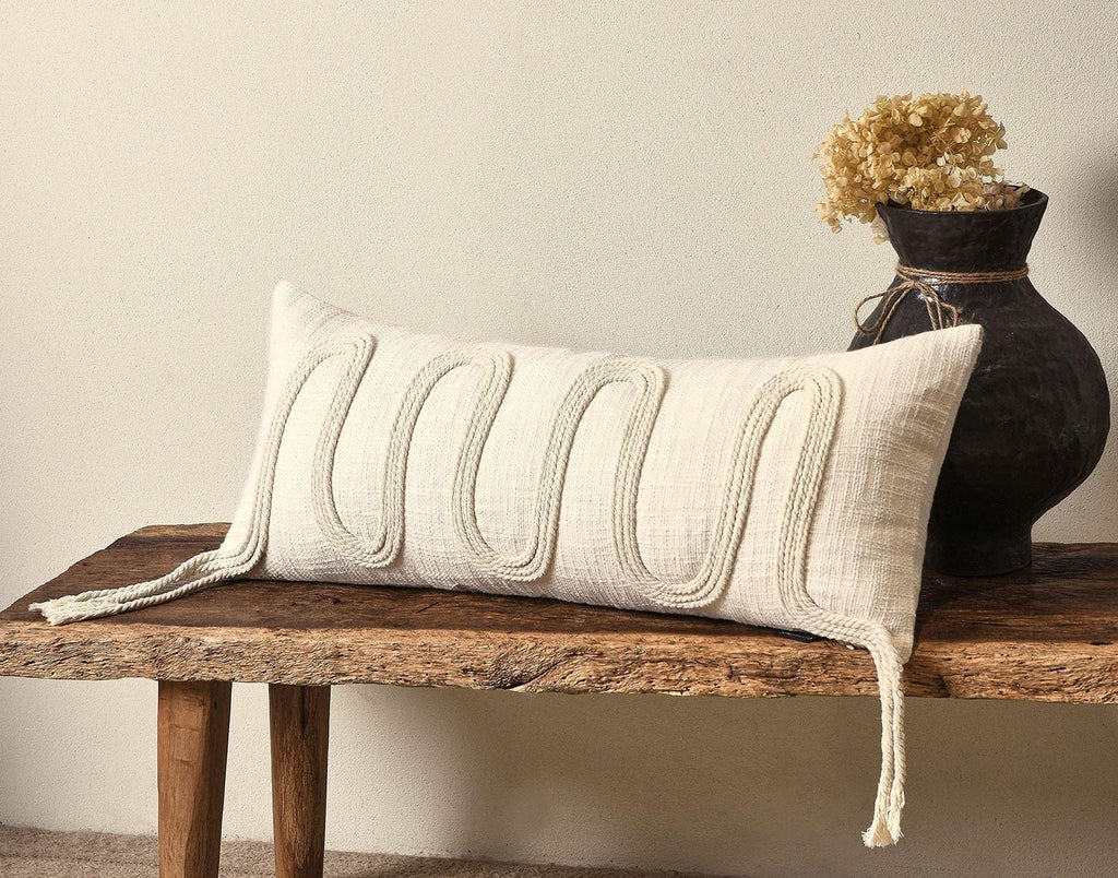 Aibuhome Beige Decorative Lumbar Pillow Cover 12x28, Handwoven Boho Long Body Pillowcase, Farmhouse Linen Cotton Pillow Cushion Case for So…