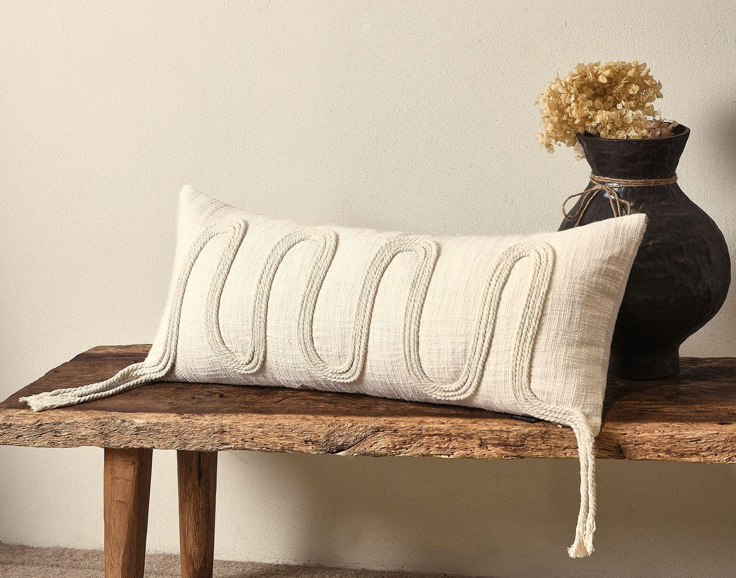 Aibuhome Beige Decorative Lumbar Pillow Cover 12x28, Handwoven Boho Long Body Pillowcase, Farmhouse Linen Cotton Pillow Cushion Case for So…