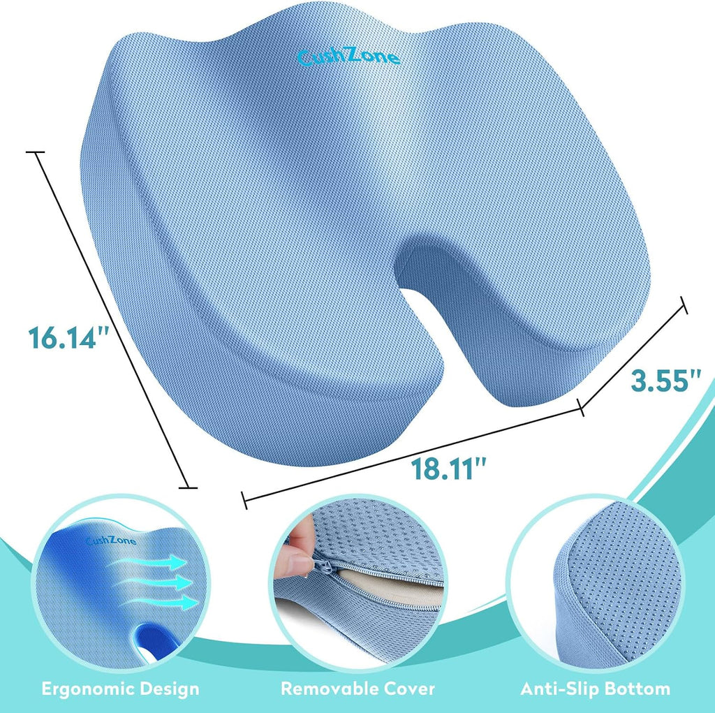 CushZone Office Chair Seat Cushion, Cooling Gel Enhanced Memory Foam Cushion for Long Sitting - Back, Sciatica, Coccyx, Tailbone Pillow - f…