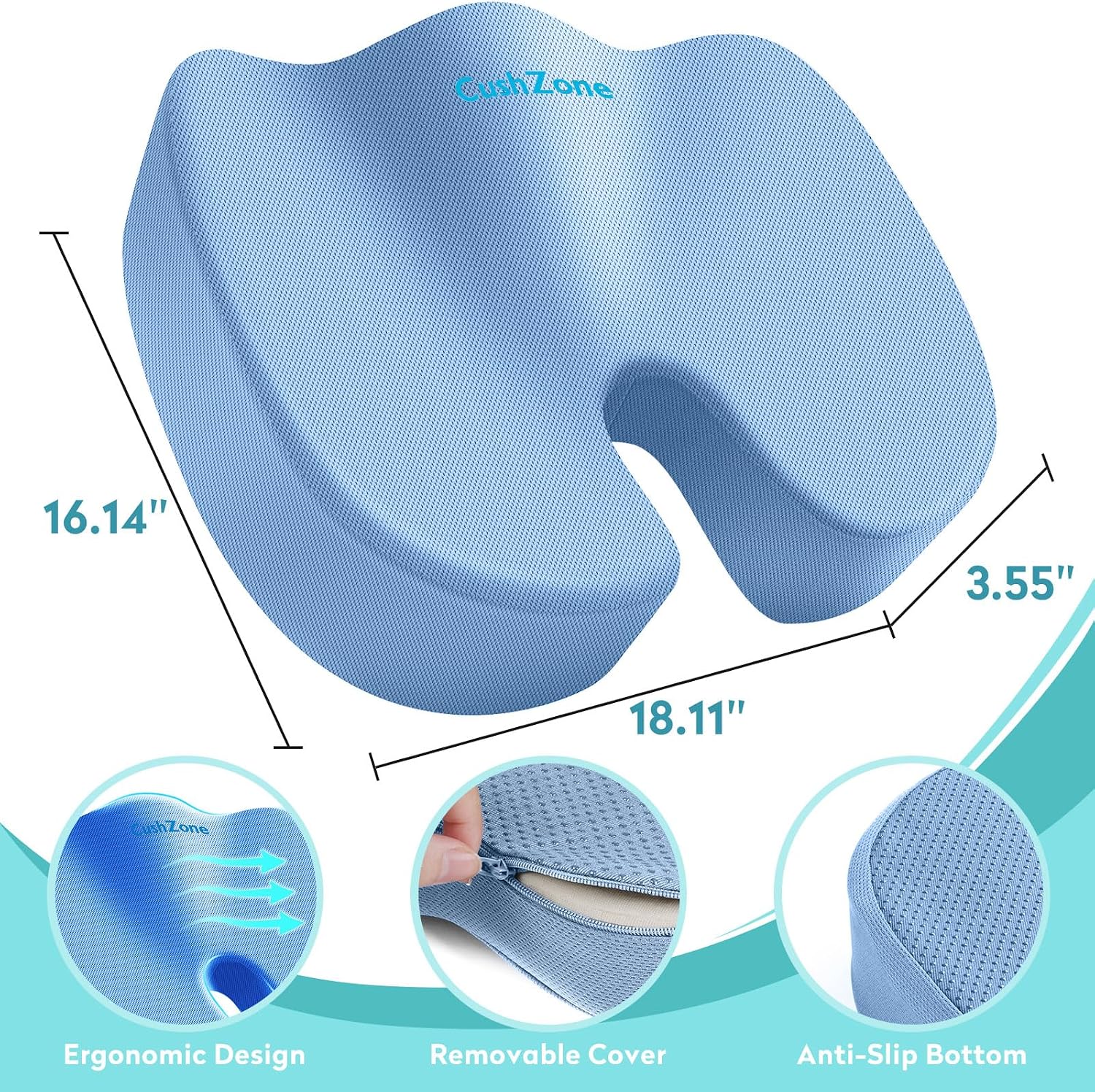 CushZone Office Chair Seat Cushion, Cooling Gel Enhanced Memory Foam Cushion for Long Sitting - Back, Sciatica, Coccyx, Tailbone Pillow - f…