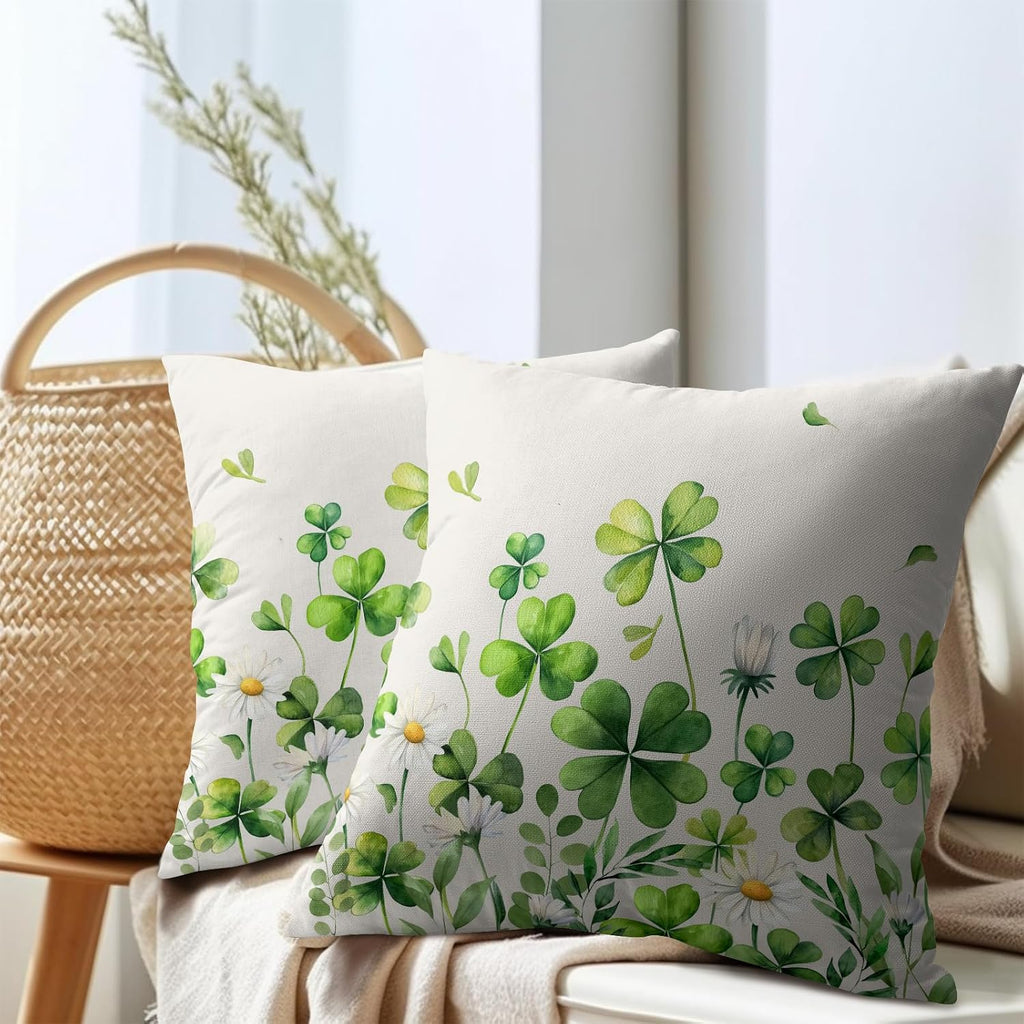 Granbey Saint Patrick Day Throw Pillow Covers Lucky Clover Shamrocks Daisy Floral Pillowcase 16x16in Set of 2 Spring St. Patrick's Day Holi…