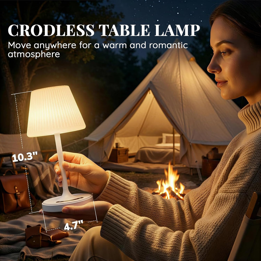 Audles Bathroom Lamp Waterproof Shower Light, Rechargeable Cordless Table Lamp with 4000mAh Battery, 3 Color Modes Touch Dimmable, Small Ni…