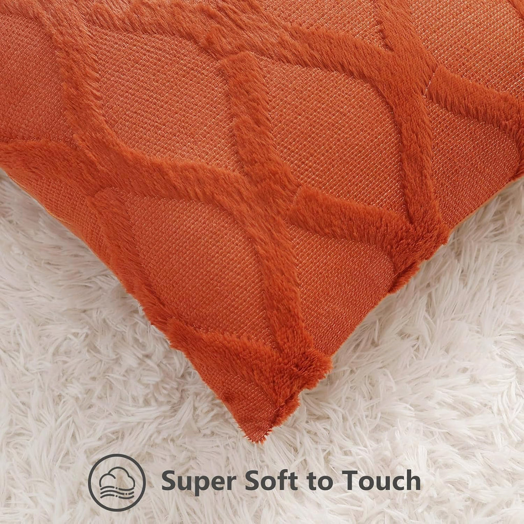 decorUhome Summer Throw Pillow Covers 20x20 Inch Set of 2, Soft Plush Faux Fur Wool Rust Accent Couch Pillow Covers for Modern Farmhouse Be…