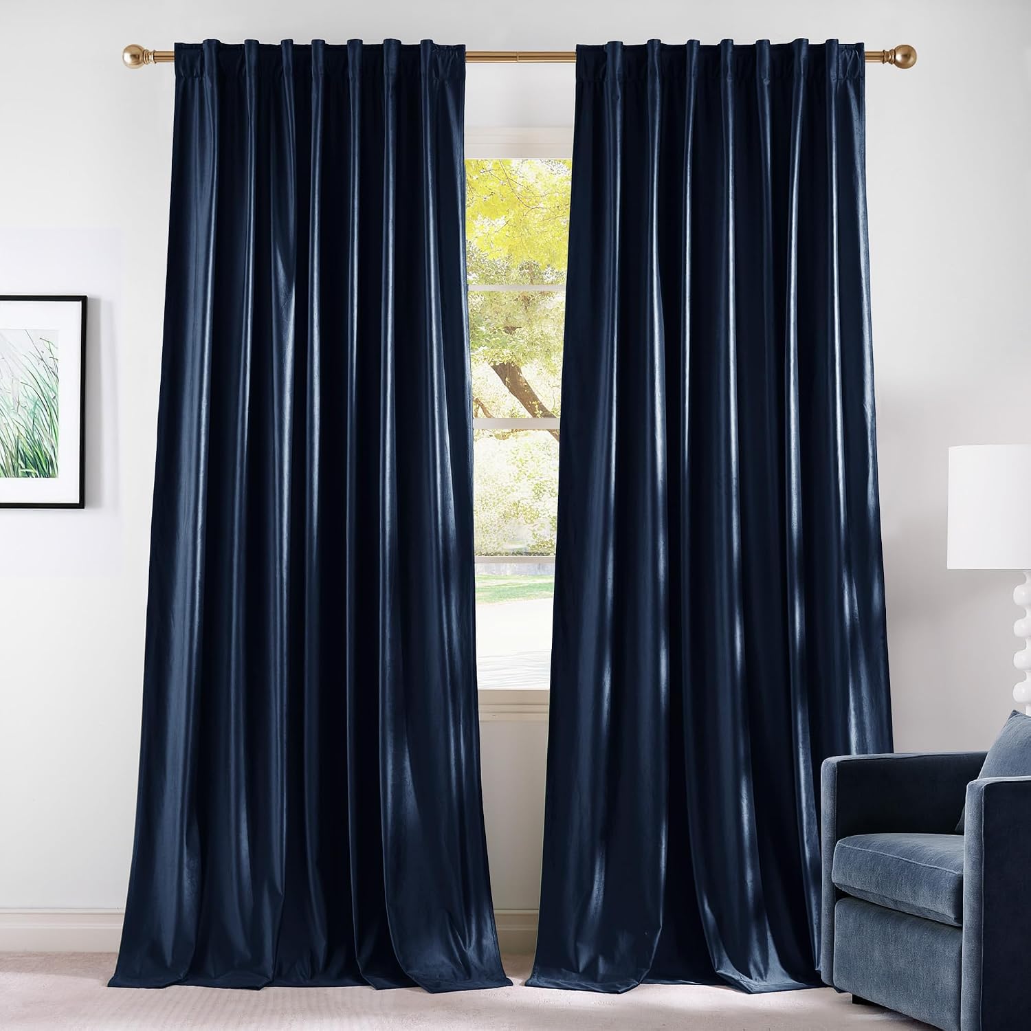 Nicetown Navy Blue Velvet Curtains Blackout for Bedroom, Rod Pocket & Back Tab Room Darkening Soft Luxury Window Treatments Heavyweight Win…