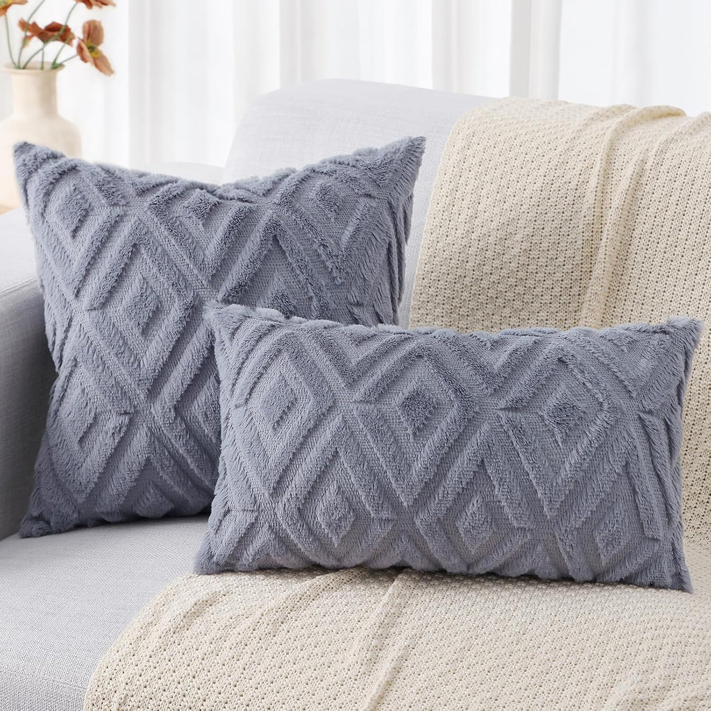 decorUhome Summer Couch Euro Sham Throw Pillow Covers 26x26 Set of 2, Decorative Soft Plush Faux Fur Wool Accent Pillow Covers for Modern F…