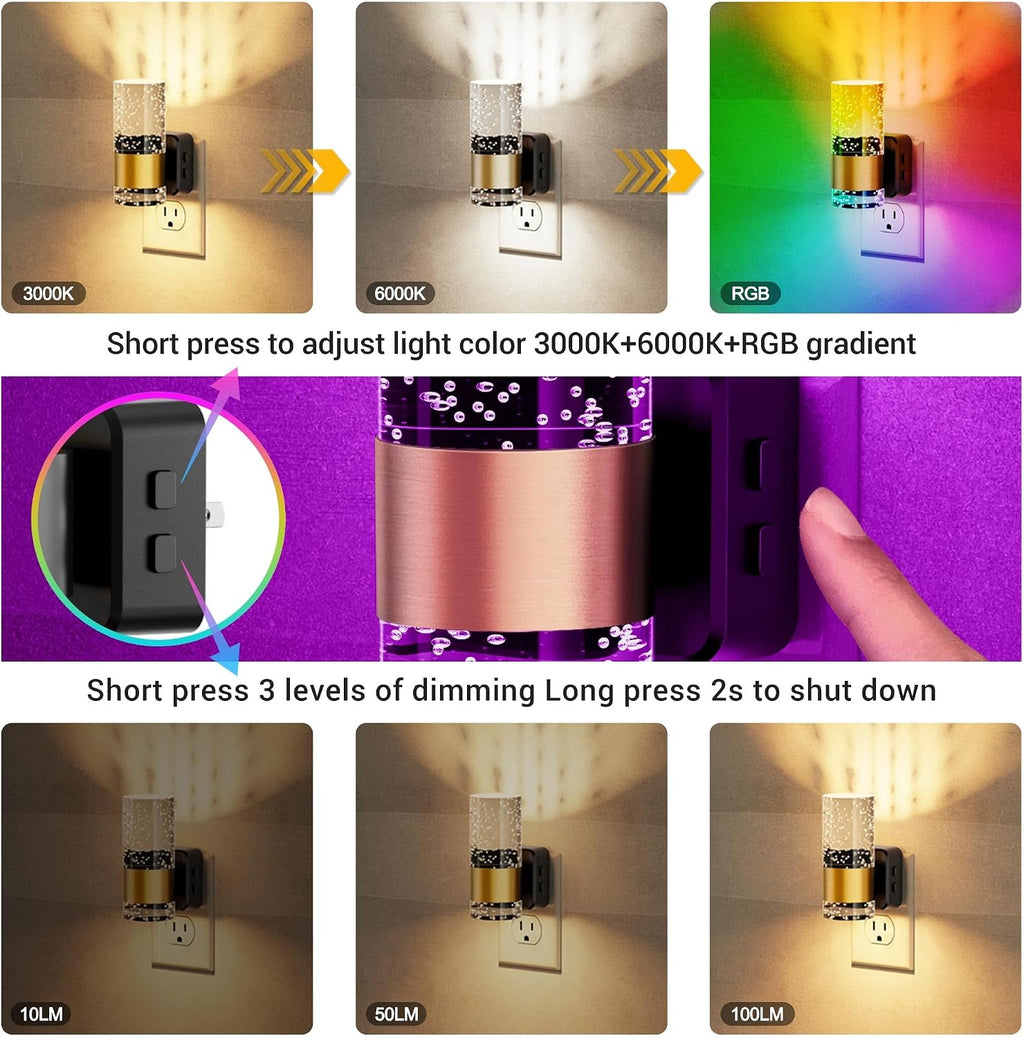 JandCase Night Lights Plug into Wall,2 Pack Color Changing Night Light for Kids with 1 Remote Control, 3000K+RGB LED Nightlight with…