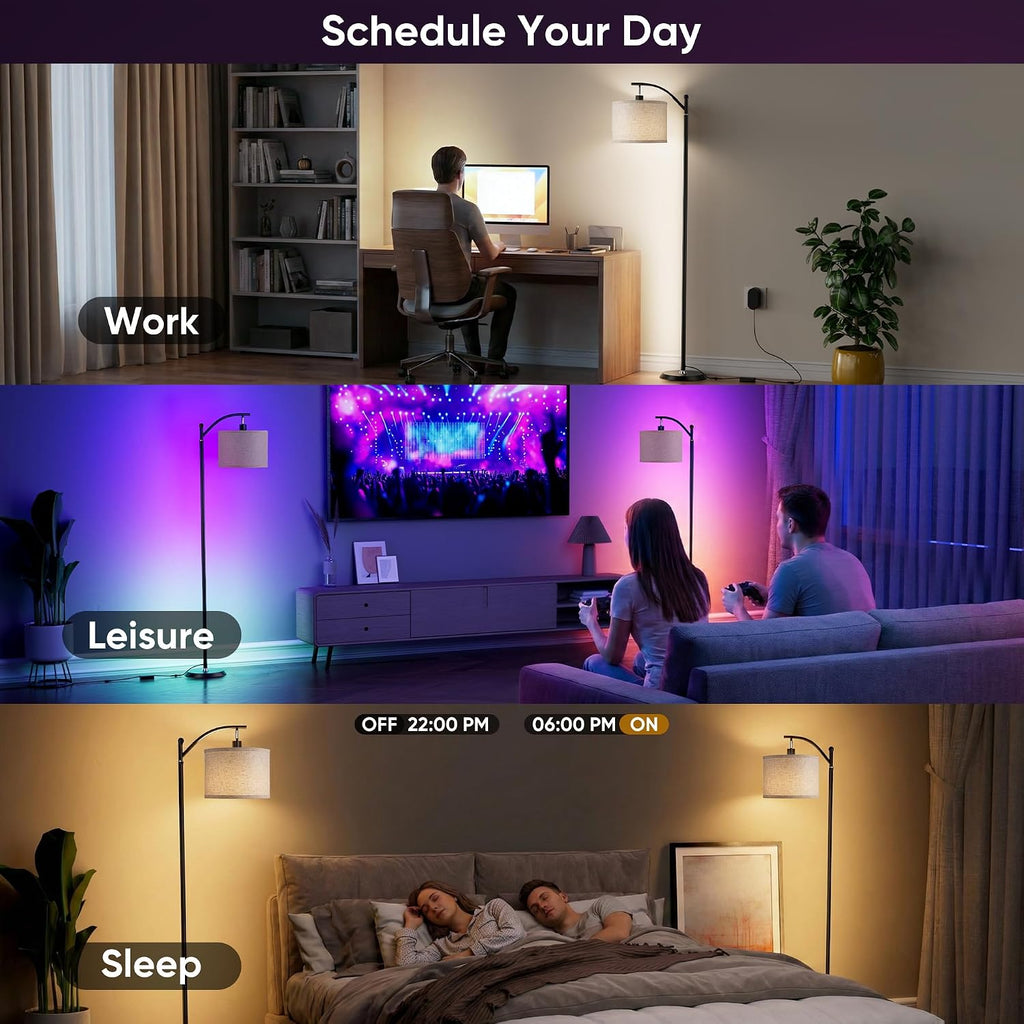 Smart LED RGBCW Corner Lamp with Linen Lampshade Compatible with Alexa, Color Changing Standing Lamp with 16 Million DIY Colors, Music…