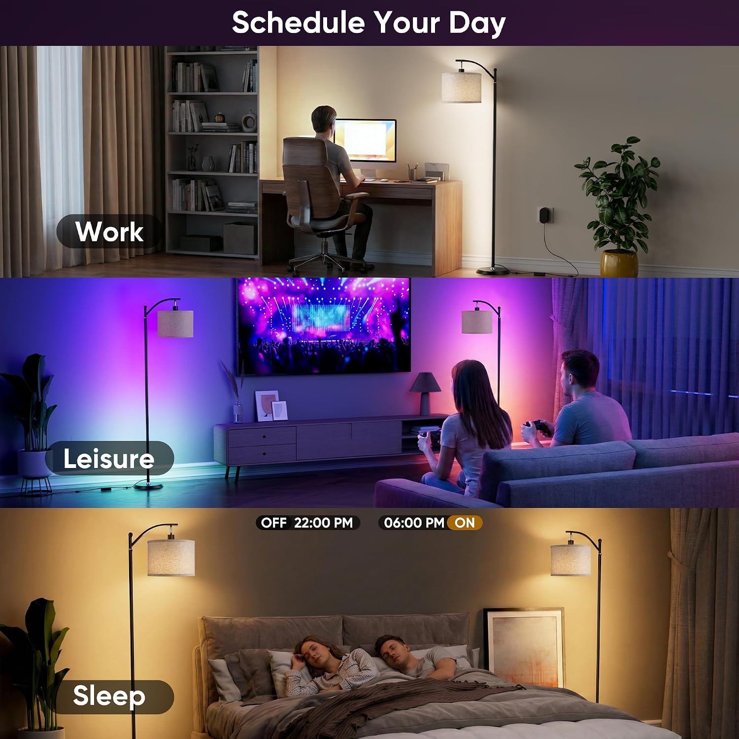 Smart LED RGBCW Corner Lamp with Linen Lampshade Compatible with Alexa, Color Changing Standing Lamp with 16 Million DIY Colors, Music…