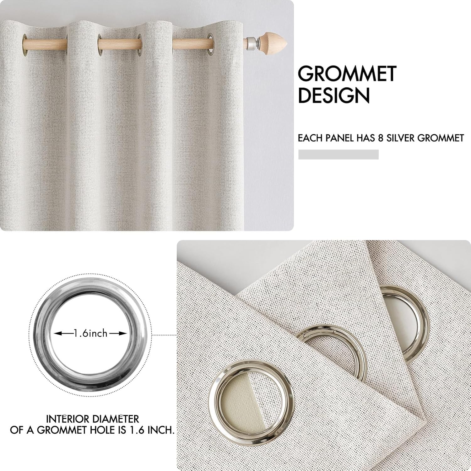 Miulee Linen Textured Curtains for Bedroom Solid 100% Blackout Thermal Insulated Cream White Grommet Room Darkening Curtains & Drapes Luxur…