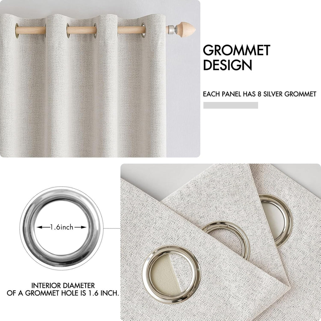 Miulee Linen Textured Curtains Solid 100% Blackout for Bedroom Thermal Insulated Cream White Grommet Room Darkening Curtains & Drapes Luxur…