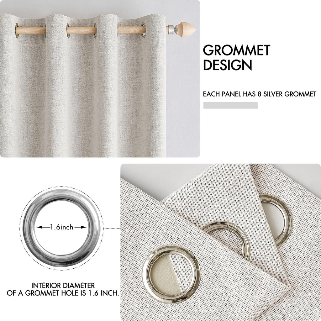 Miulee 90 Inches Linen Textured Curtains for Bedroom 100% Blackout Thermal Insulated Cream White Grommet Room Darkening Curtains & Drapes L…