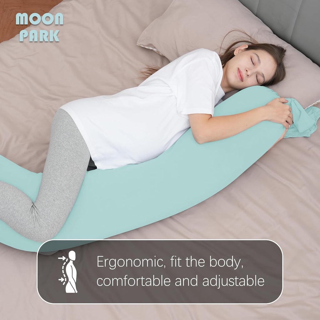 Moonpark MOON PARK Pregnancy Pillow - Incredibly Smooth and Soft Cooling Cover I Shaped Full Body Maternity Pillow with Removable Cover - S…