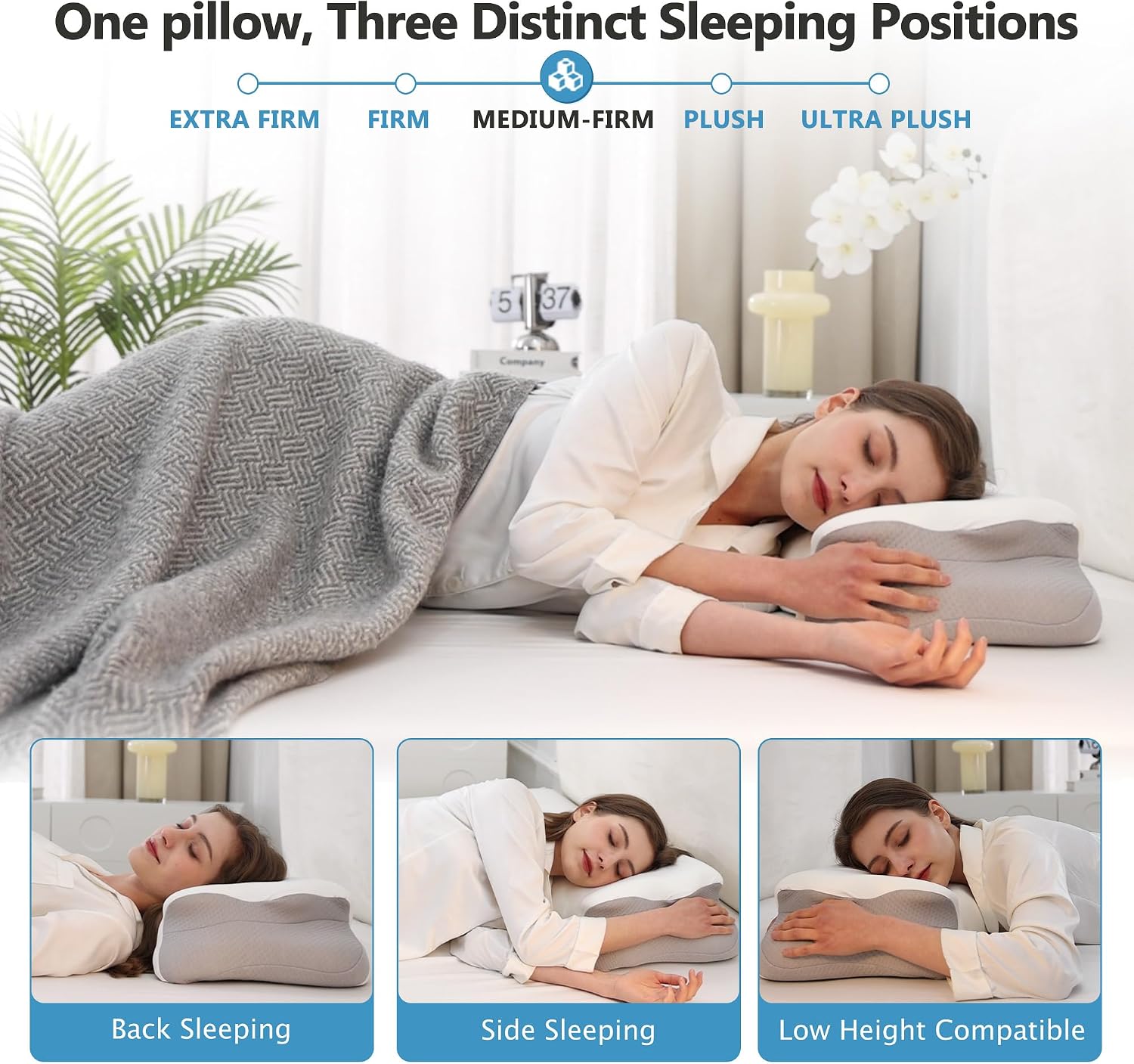 Fluzimir Cervical Pillow for Neck, 5.5"/4.3" Dual Loft Queen Size Memory Foam Pillow for Side, Back Sleepers with Broad Shoulders, Orthope…