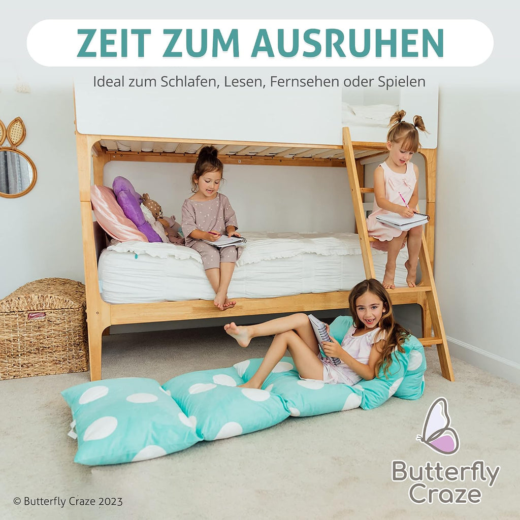 Butterfly Craze Floor Pillow Case, Mattress Bed Lounger Cover, Polka Aqua, Queen Size - Cozy Seating Solution for Kids & Adults, Recliner…