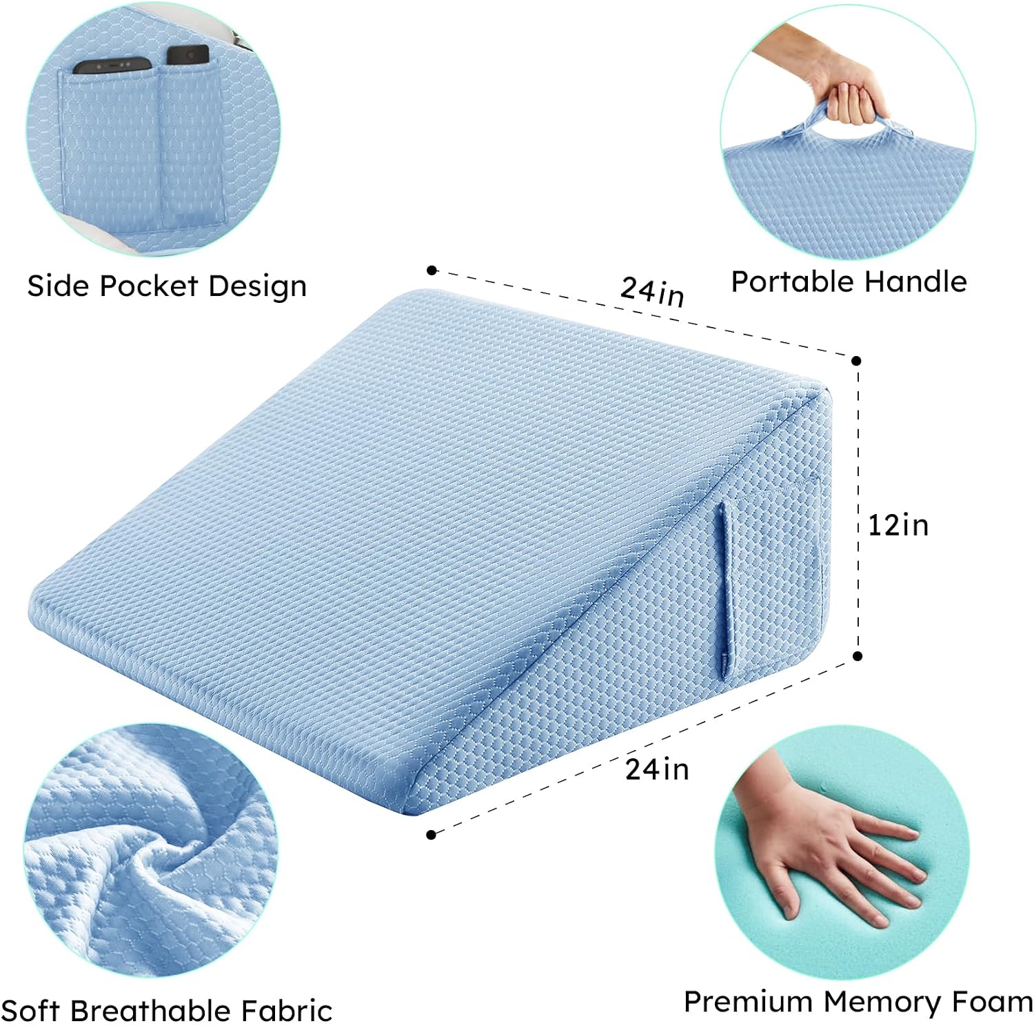 Bedluxe Wedge Pillow, 12 inch Bed Wedge Pillow for Headboard, Pillow Wedge for Acid Reflux Relief, Sleeping, After Surgery, Snoring…