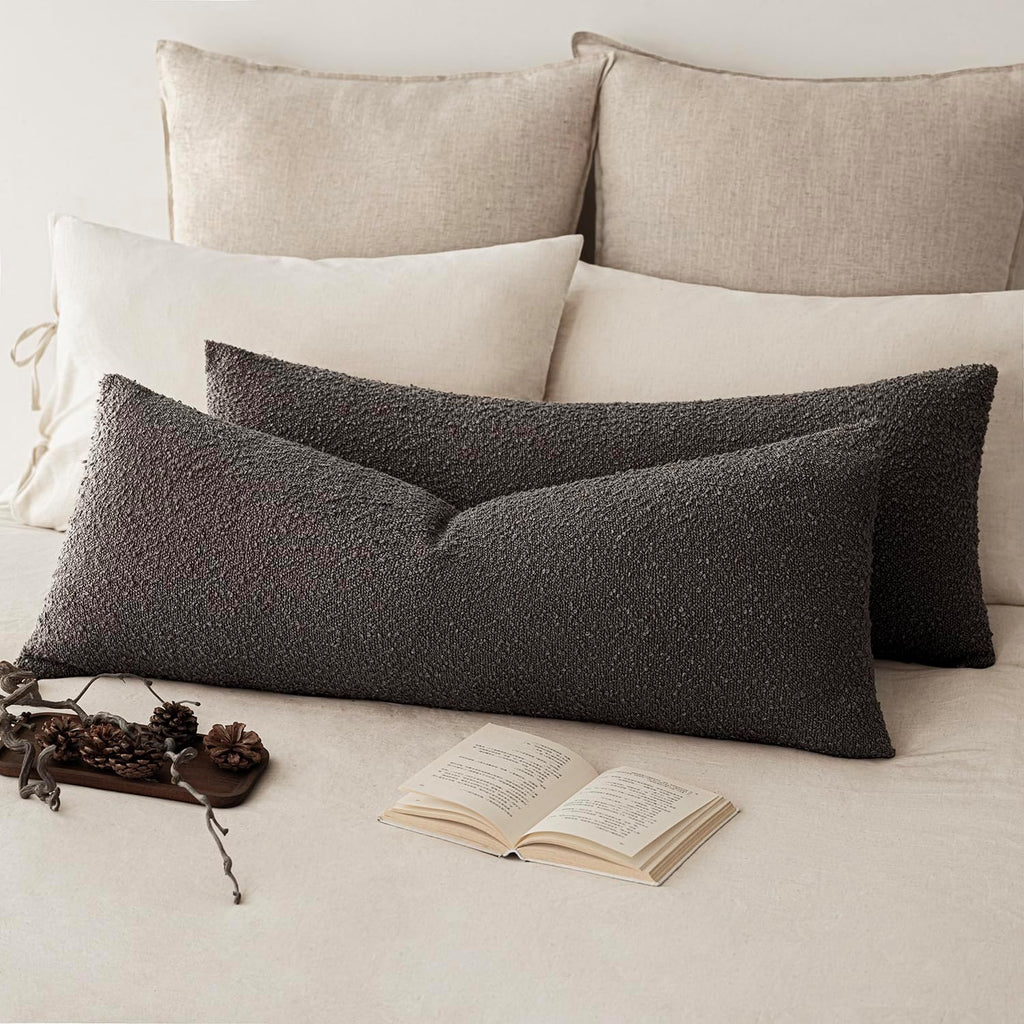 Foindtower Decorative Textured Boucle Throw Pillow Covers Accent Solid Pillow Cases Neutral Long Body Lumbar Couch Cushion Case for Chair…