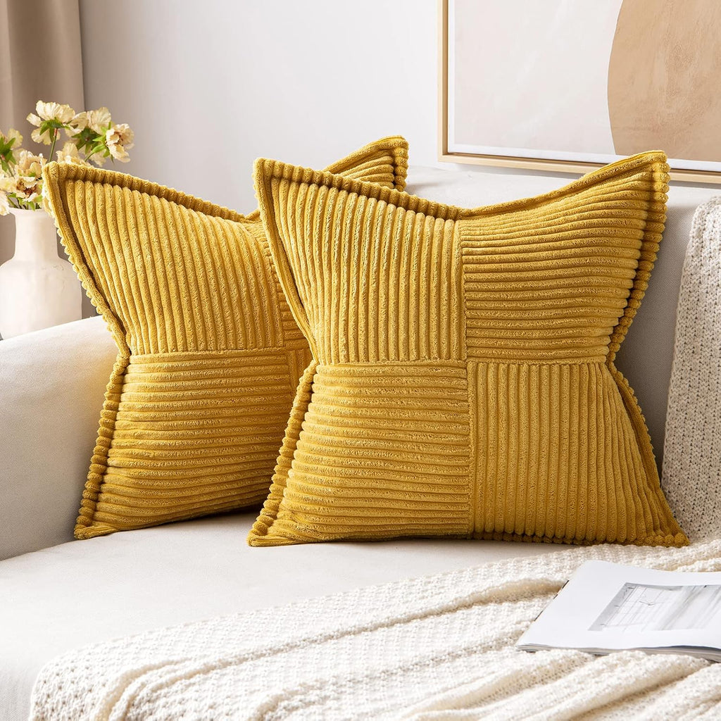 MIULEE Decorative Throw Pillow Covers for Couch Bed Livingroom 18x18 Inch Set of 2 Fall Mustard Yellow Boho Accent Throw Pllows Broadside…