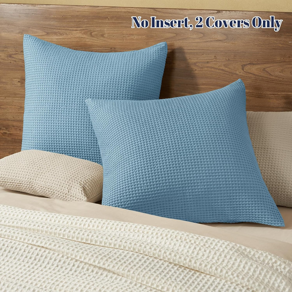 Phf 100% Cotton Waffle Weave Euro Shams 26" x 26", No Filling, 2 Pack Elegant Home Decorative Euro Throw Pillow Covers for Bed Couch Sofa,…