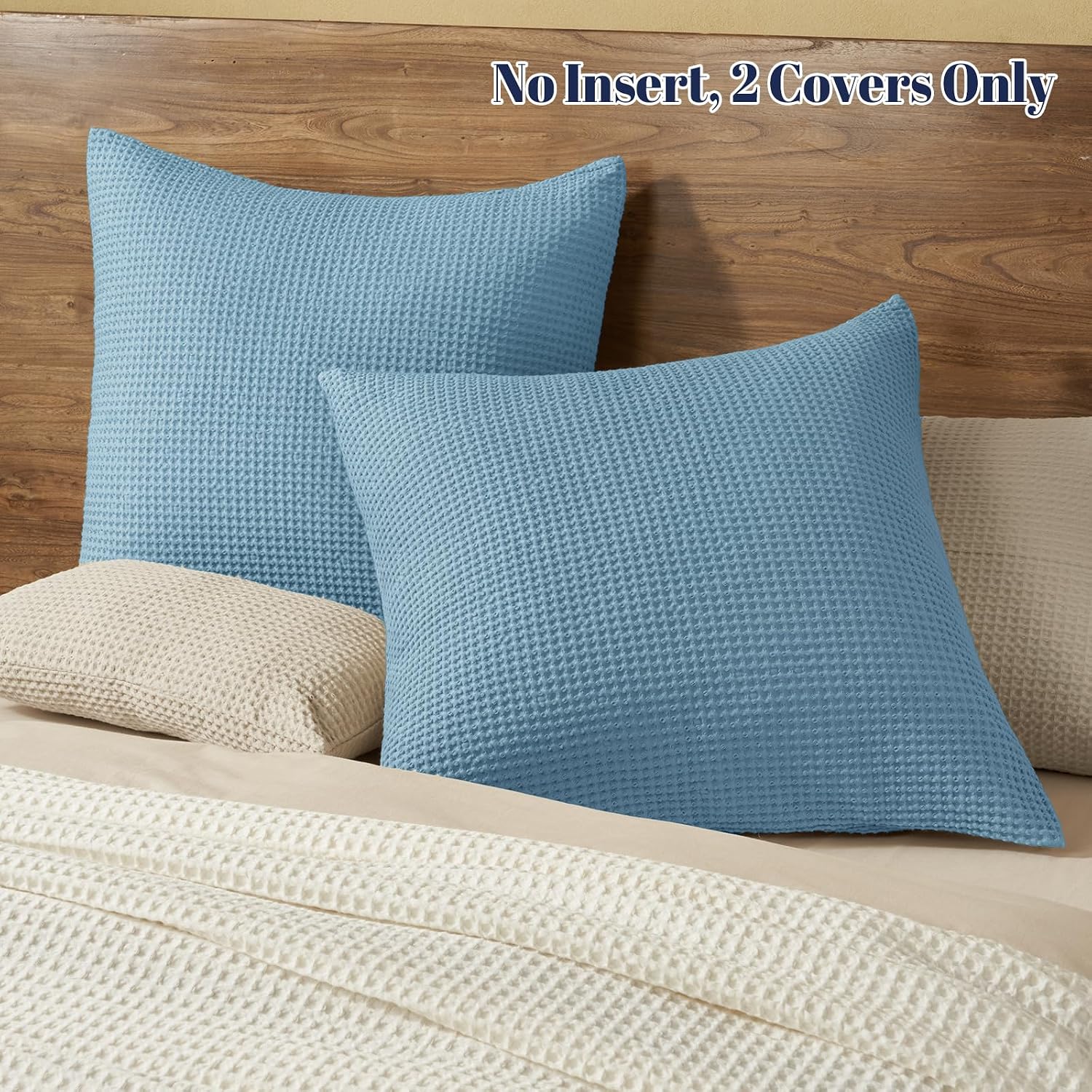 Phf 100% Cotton Waffle Weave Euro Shams 26" x 26", No Filling, 2 Pack Elegant Home Decorative Euro Throw Pillow Covers for Bed Couch Sofa,…
