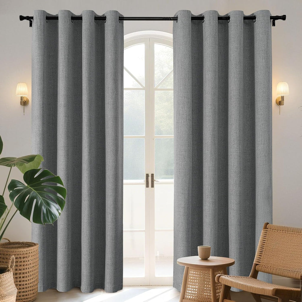 Joydeco Light Grey Blackout Curtains 84 Inches Long, Curtains 84 Inch Length 1 Panel for Bedroom, Thermal Insulated Linen Black Out…