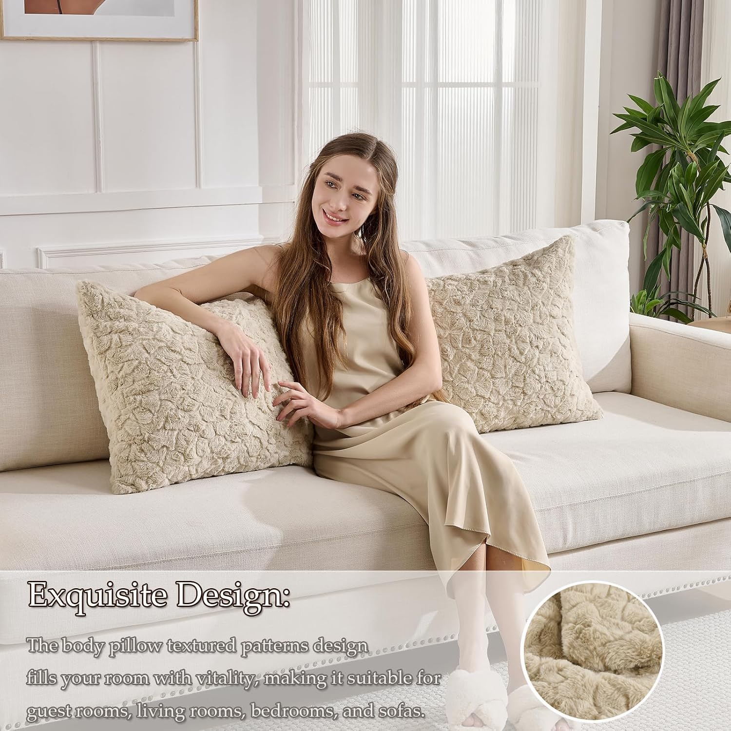 HKMR Fluffy Faux Rabbit Fur Body Pillow, Memory Foam Pregnancy Pillow for Side Sleep Body Pillow,20x54 Long Pillow for Adults-Tapue 2…