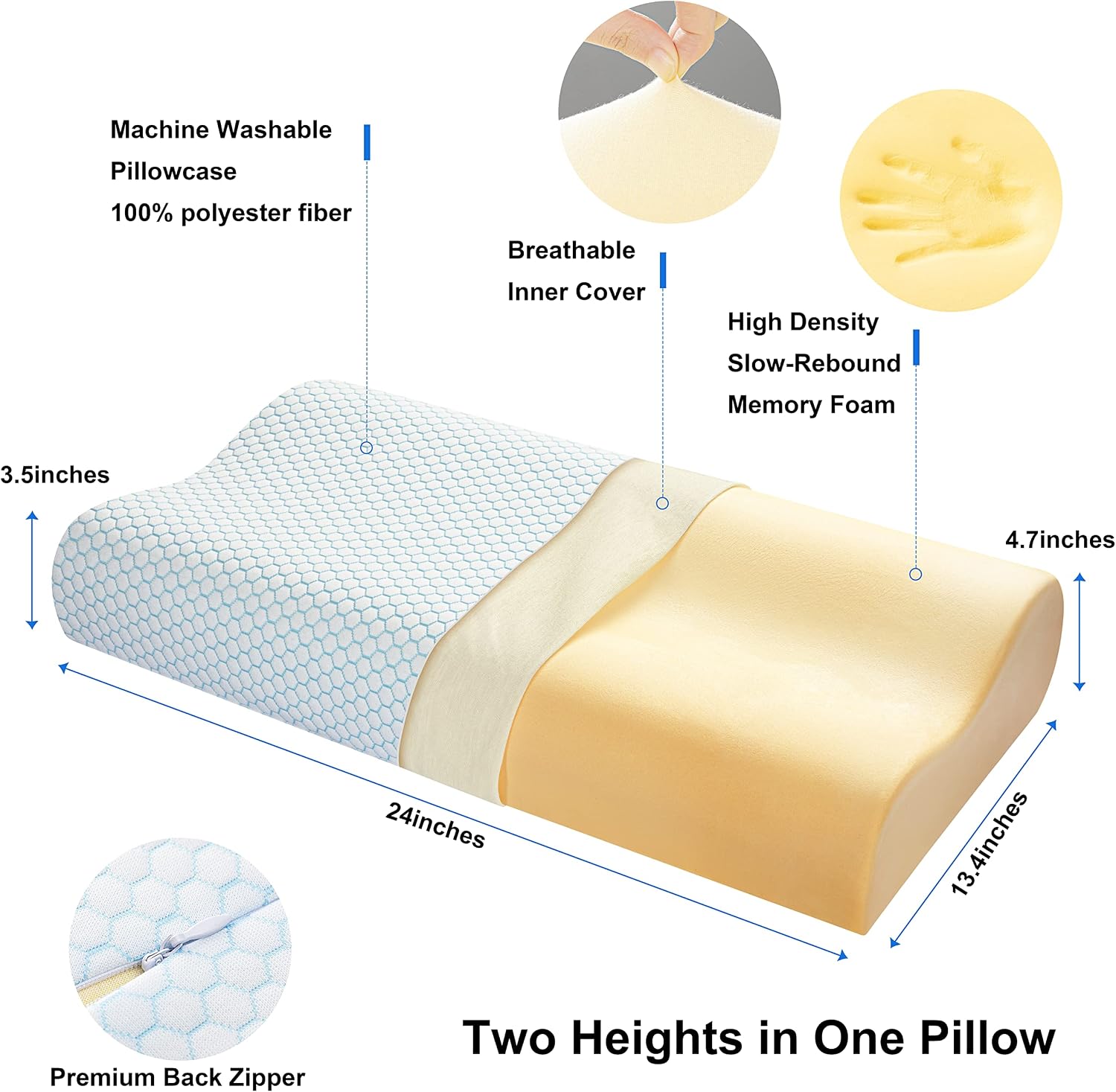 AnvoHome Anvo Memory Foam Pillow, Neck Contour Cervical Orthopedic Bed Pillow for Sleeping Side Back Stomach Sleeper, Ergonomic Design for…