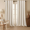 XOGUIBO Boho Blackout Curtains 96 Inches Long Beige Linen Blend 2 Panels with Tassels and Cotton Embroidery, Farmhouse Vintage Rusti…