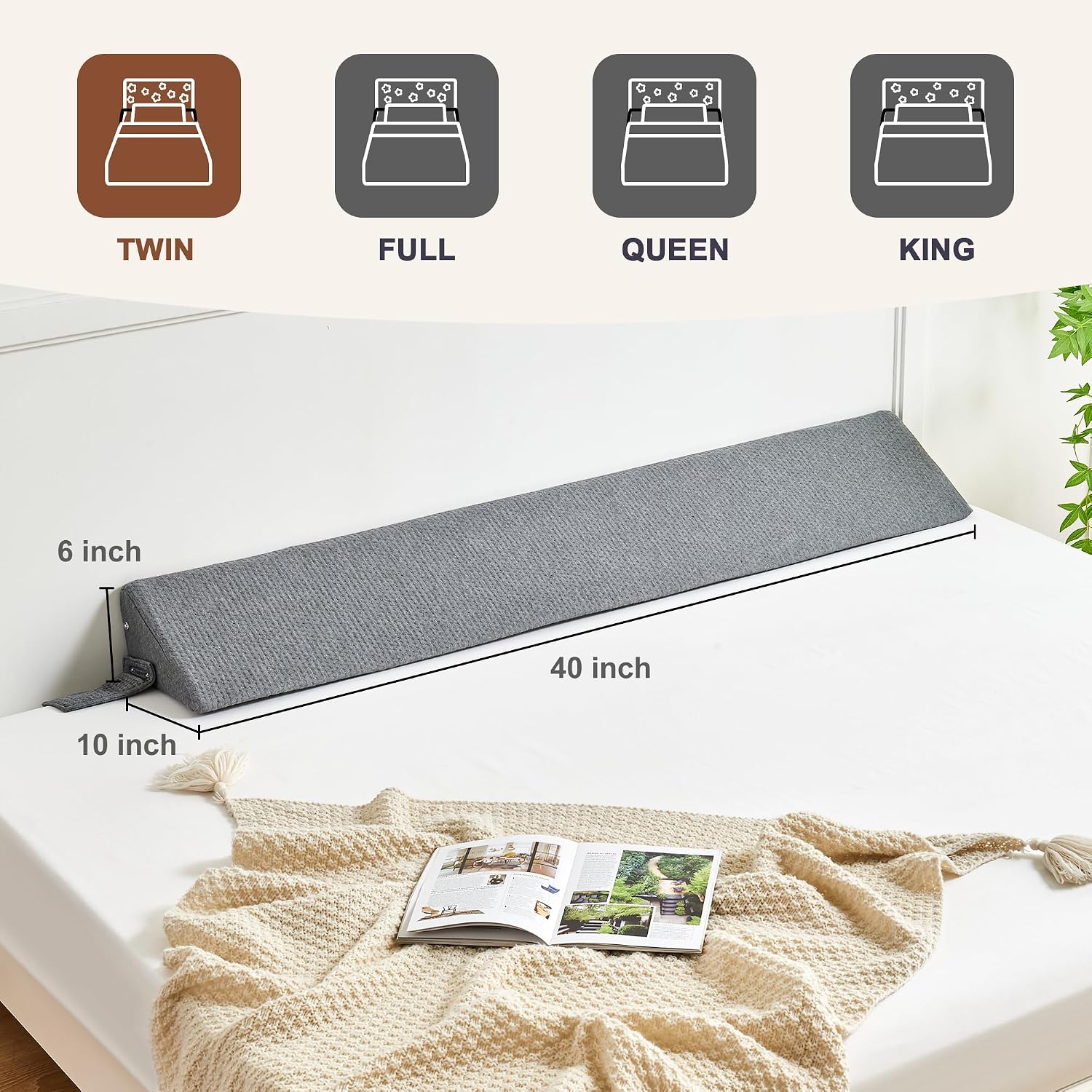 IFNOW Twin Size(40"x6"x10") Bed Wedge Pillow for Headboard, Mattress Gap Filler(0-8"), Bed Wedge for Gap Between Your Headboard and…