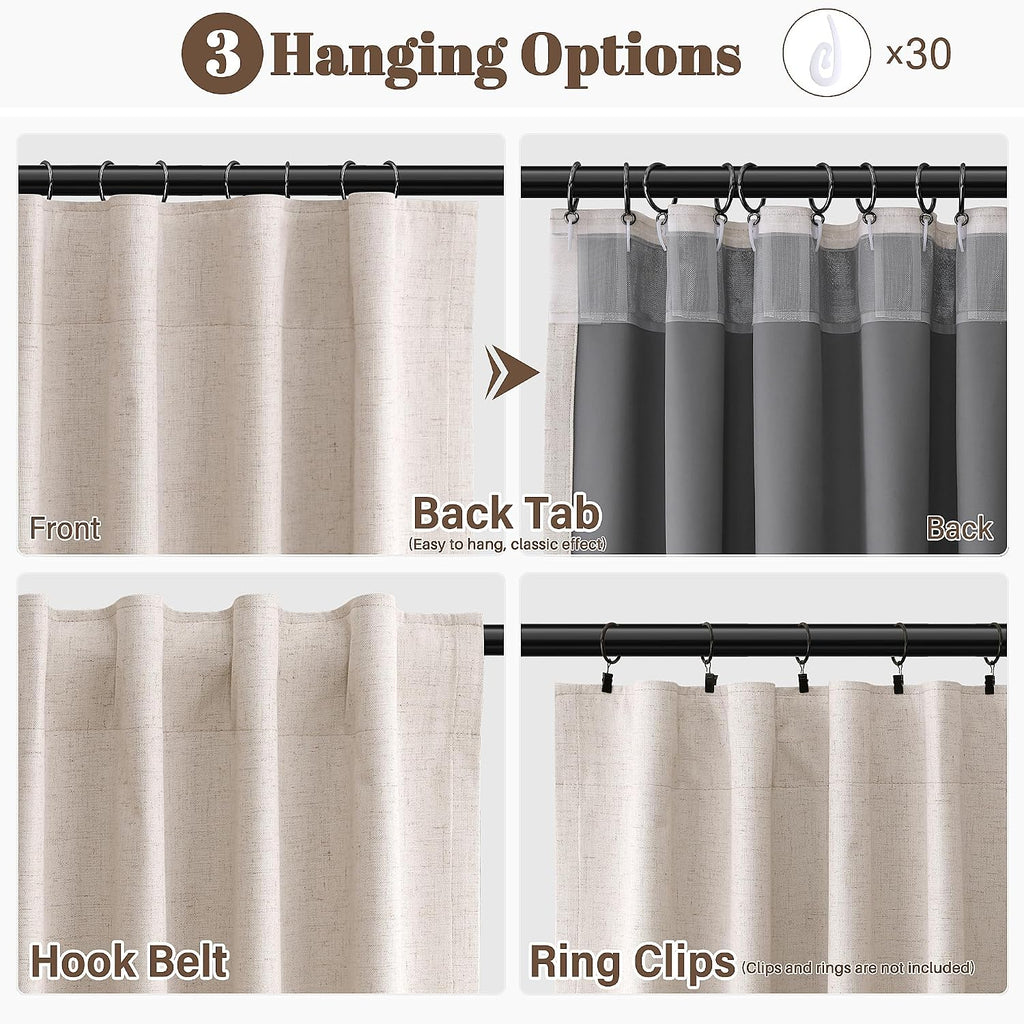 Guken Oatmeal Linen 100% Blackout Curtains for Bedroom 120 Inches Long 2 Panels Set Textured Back Tab Hook Belt Thermal Insulated Sound Pro…