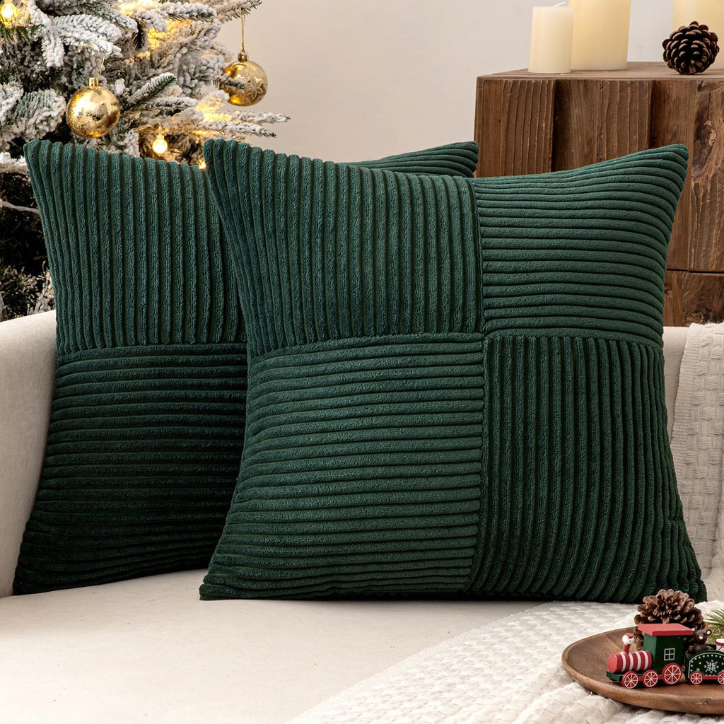 Miulee Army Green Decorative Throw Pillow Covers 18x18 Inch for Couch Bed Sofa Pack of 2 Boho Farmhouse Throw Pillows Soft Cross Corduroy P…