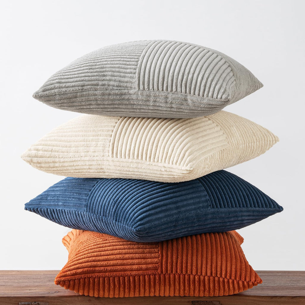 Miulee Blue Rust Throw Pillow Covers 18x18 Inch Set of 4 Boho Farmhouse Cushion Cases Soft Corduroy Nordic Corduroy Pillow Cases Patchwork…