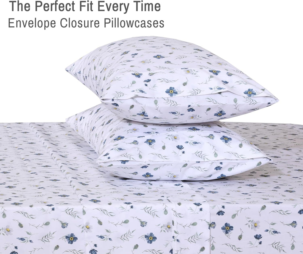 Ruvanti 100% Cotton Percale Sheets Queen Size 6 Piece Set, Cooling Bed Sheets for Hot Sleepers, Deep Pocket 16”, Breathable Lightweight & D…