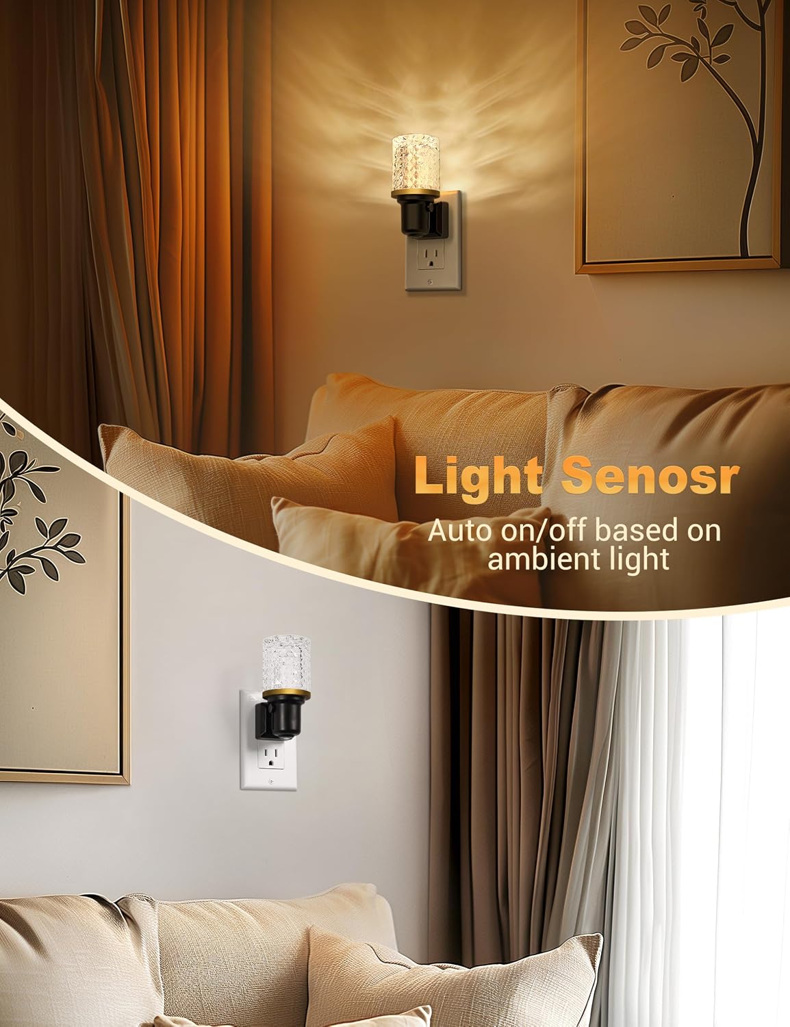JandCase LED Night Light, Dimmable Night Lights Plug into Wall, Modern Nightlight with Auto On Off Light Sensor, 3000K Soft White Night…