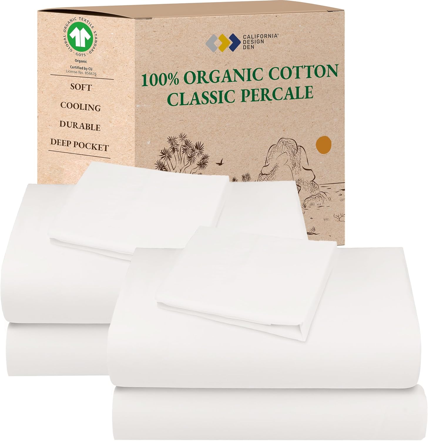 CaliforniaDesignDen California Design Den Pack of 2 100% Organic Cotton Bed Sheets Twin Size Set - Crisp and Breathable Percale Sheets, Dee…