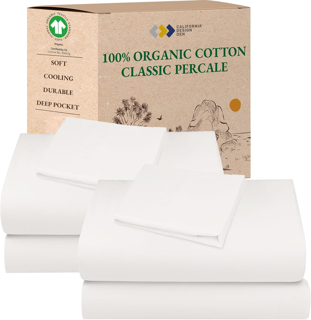 CaliforniaDesignDen California Design Den Pack of 2 Extra Long Twin Sheets Set - 100% Organic Cotton Bed Sheets, Crisp Percale Feel, Deep P…