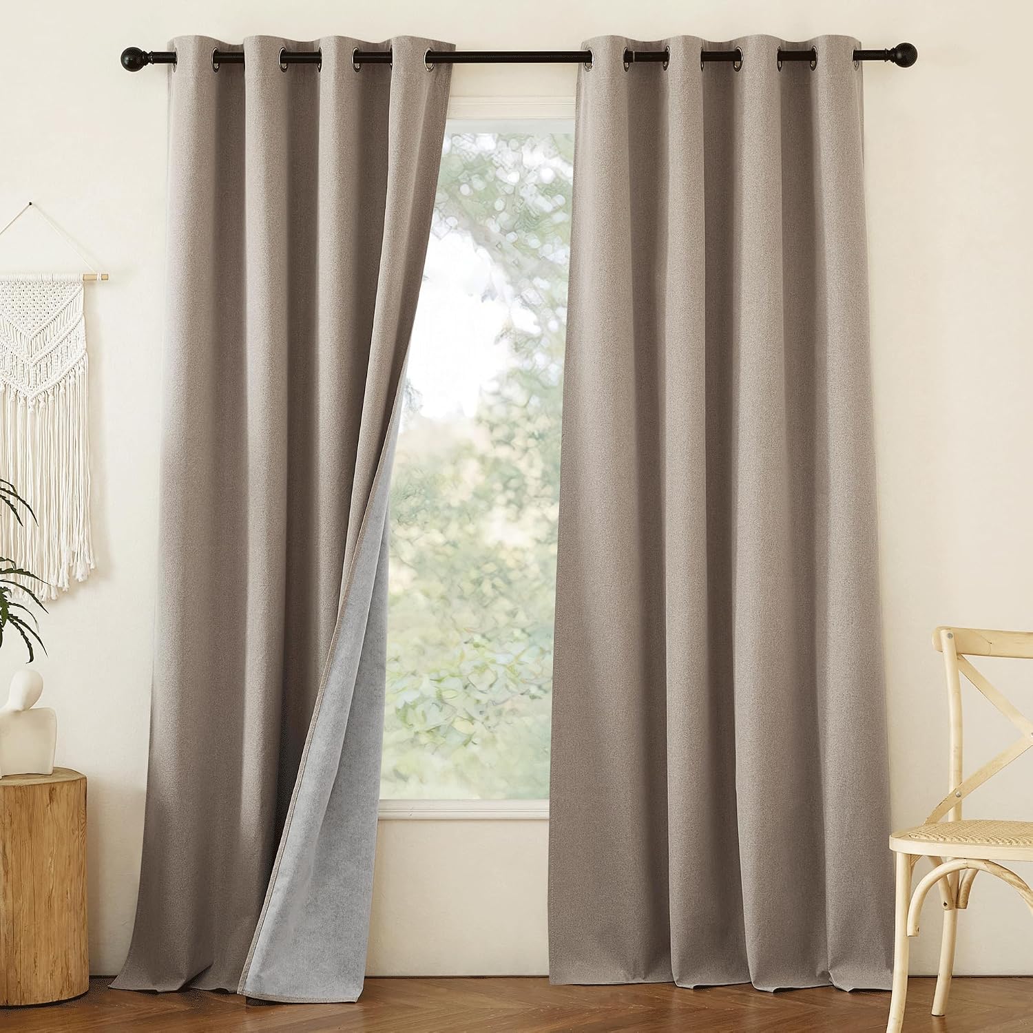 NICETOWN Linen 100% Blackout Linen Curtains 90 inches Length for Bedroom, 2 Panels, 52" W, Thermal Insulated Window Draperies for Living…
