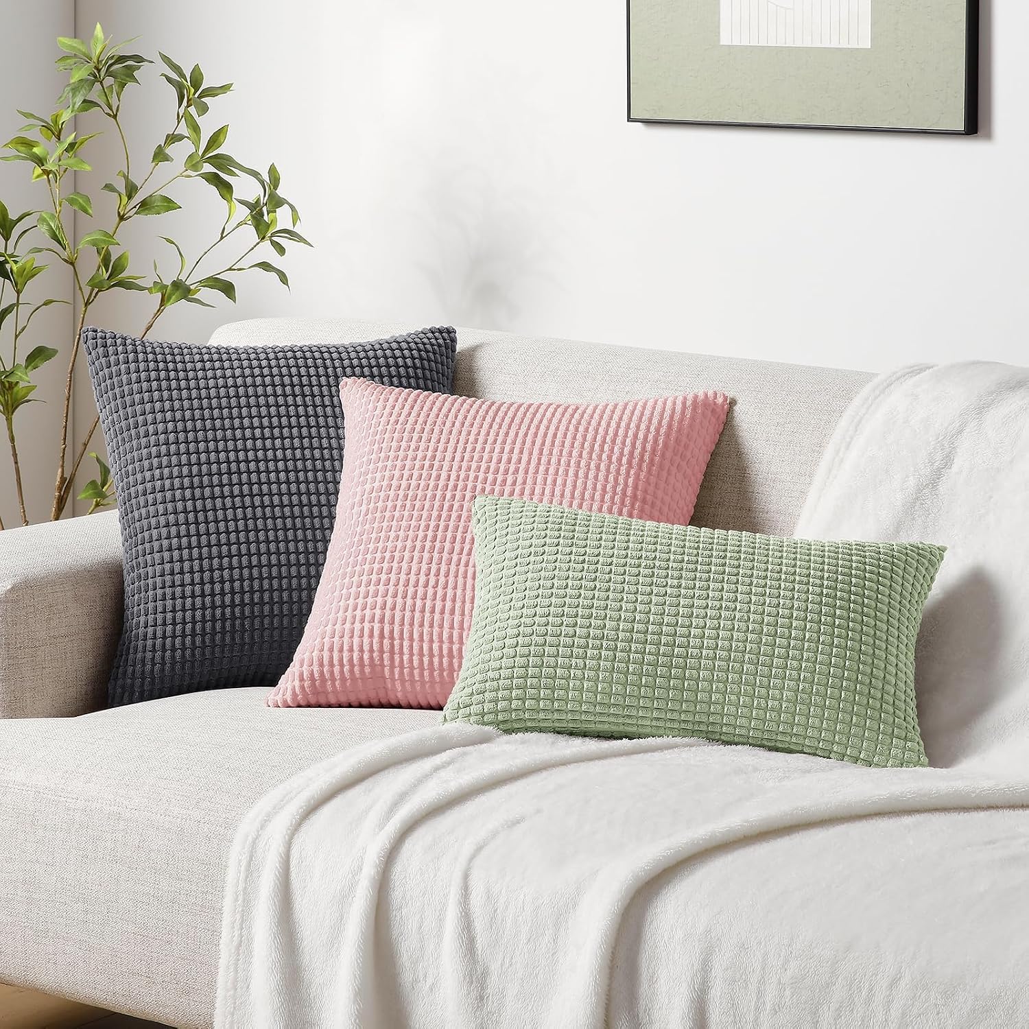 Softalker Throw Pillow Covers 12x20 Inch, Set of 2, Soft Corduroy Boho Stripe Decorative Pillow Cover, Couch Fluffy Pillow Cover for…