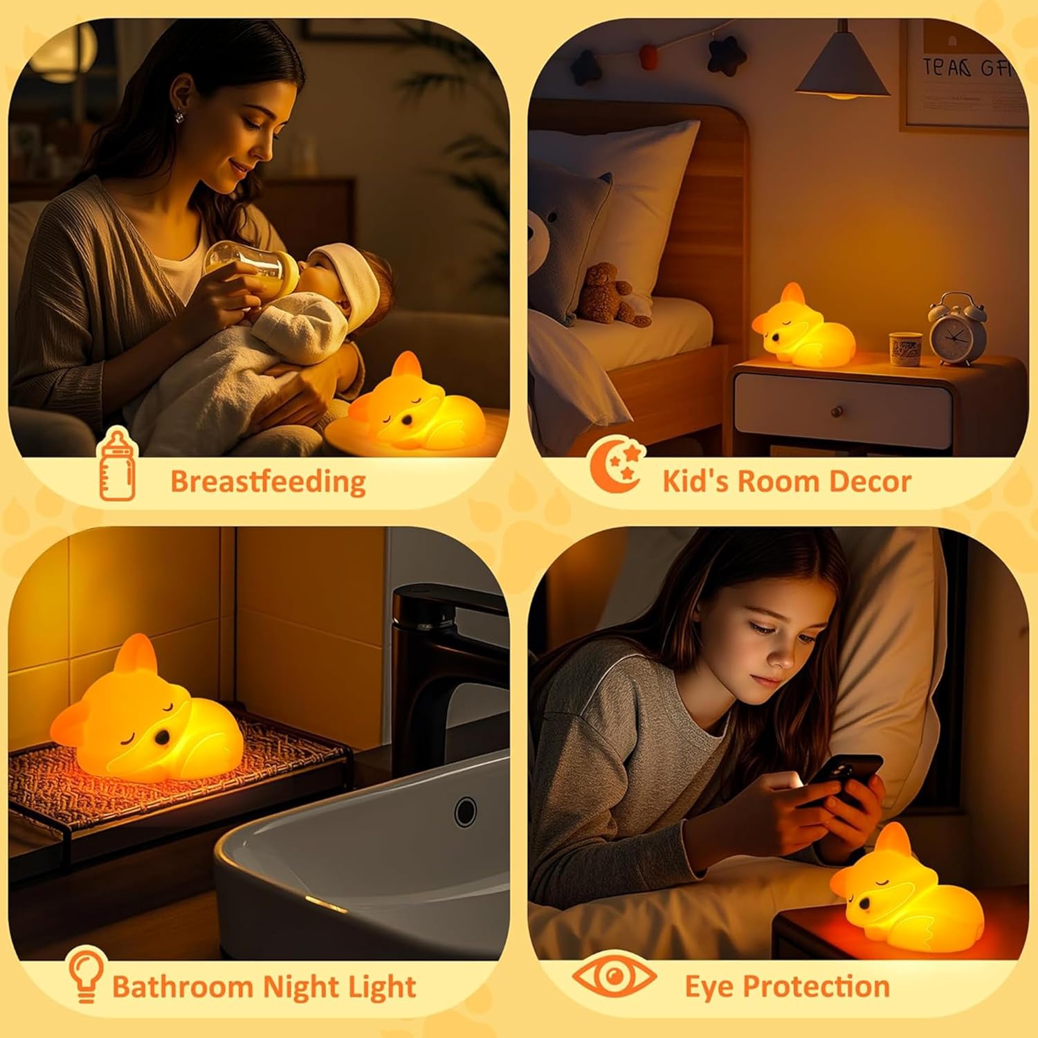 Led Cute Fox Night Light, 2 Levels Dimmable Timer Nursery Nightlight for Kids, Rechargeable Touch Bedside Lamp, Used for Camping Party…